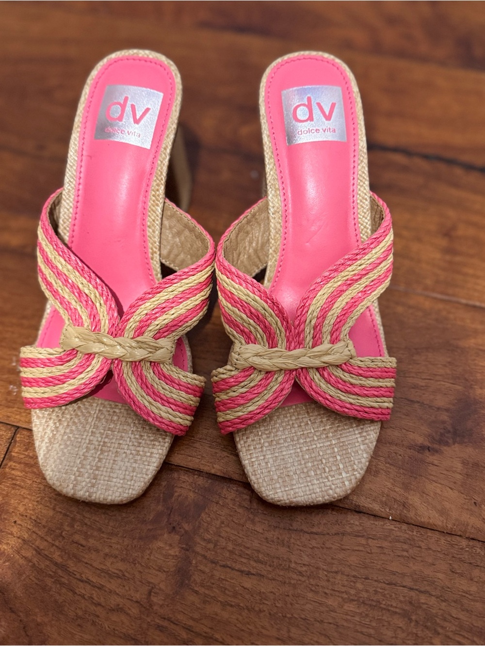 Dolce Vita Pink and Natural Braided Slide Sandals